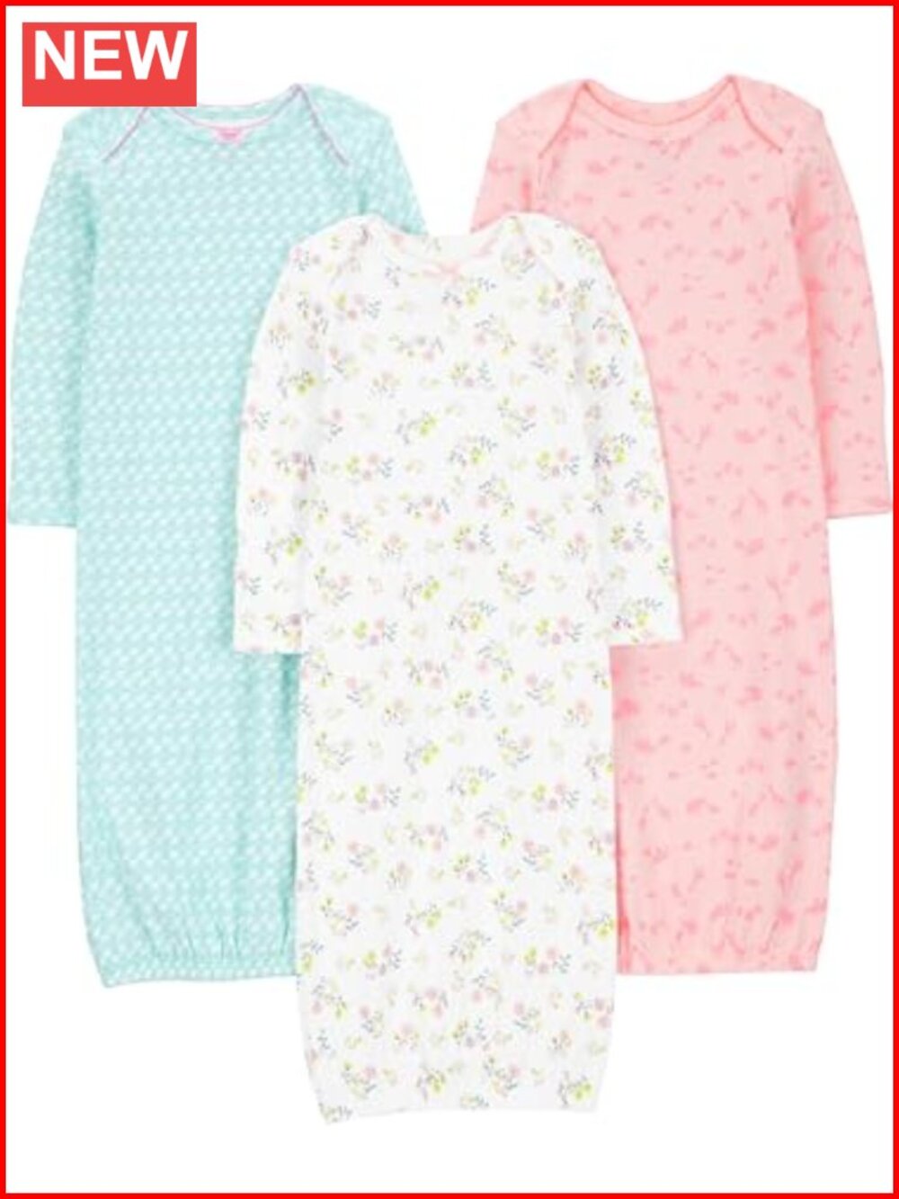 3-Pack Cotton Sleeper Gowns Baby Girls Long Sleeve Sleepwear